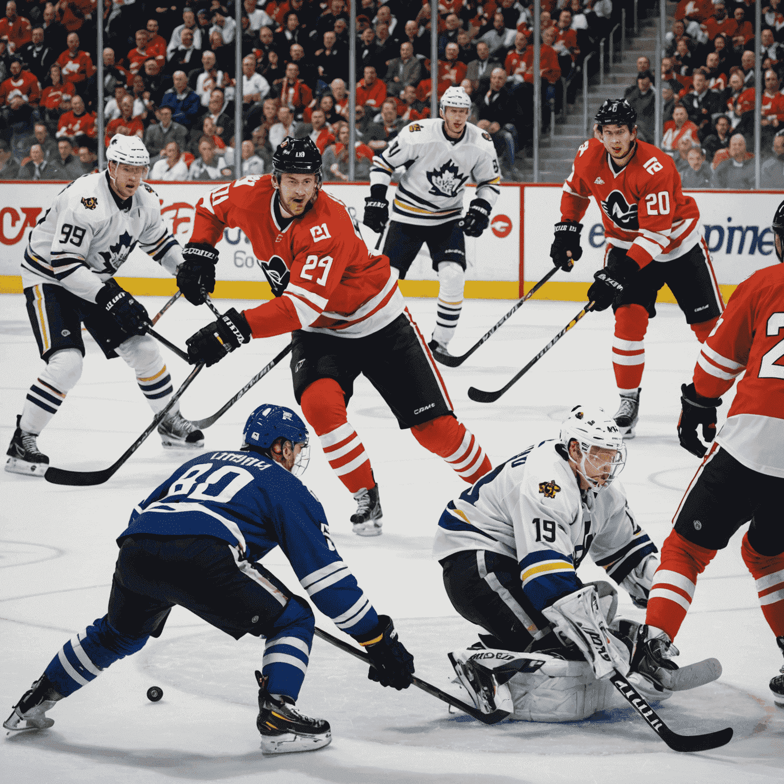 A collage of Canadian sports icons: hockey players on ice, basketball court action, and a football game in a packed stadium