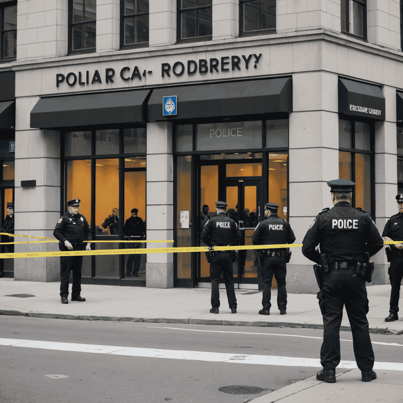 Police cordon outside a bank in Montreal following a robbery