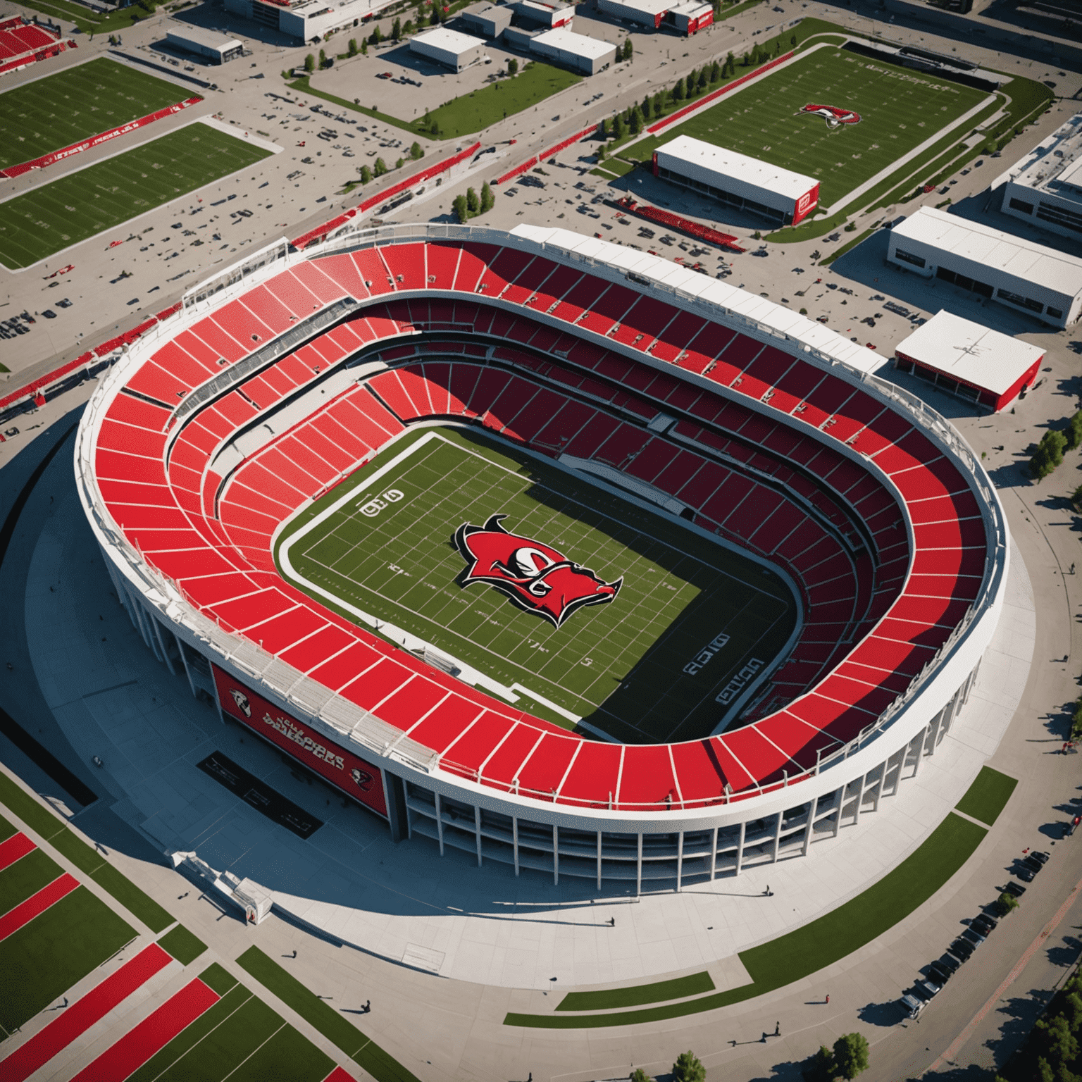 3D rendering of a modern football stadium with Calgary Stampeders branding