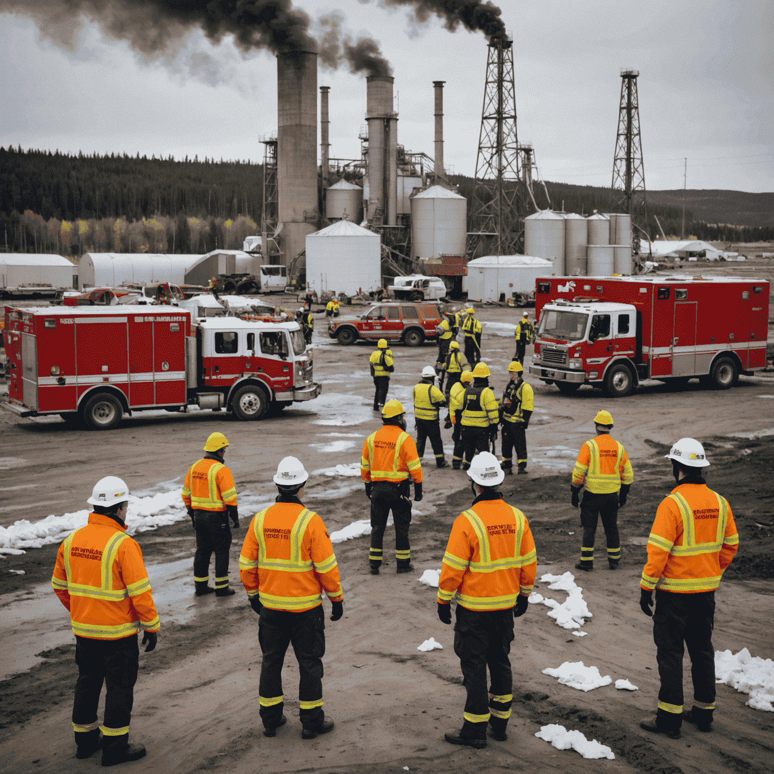 Emergency response teams at an industrial site in Alberta following an accident