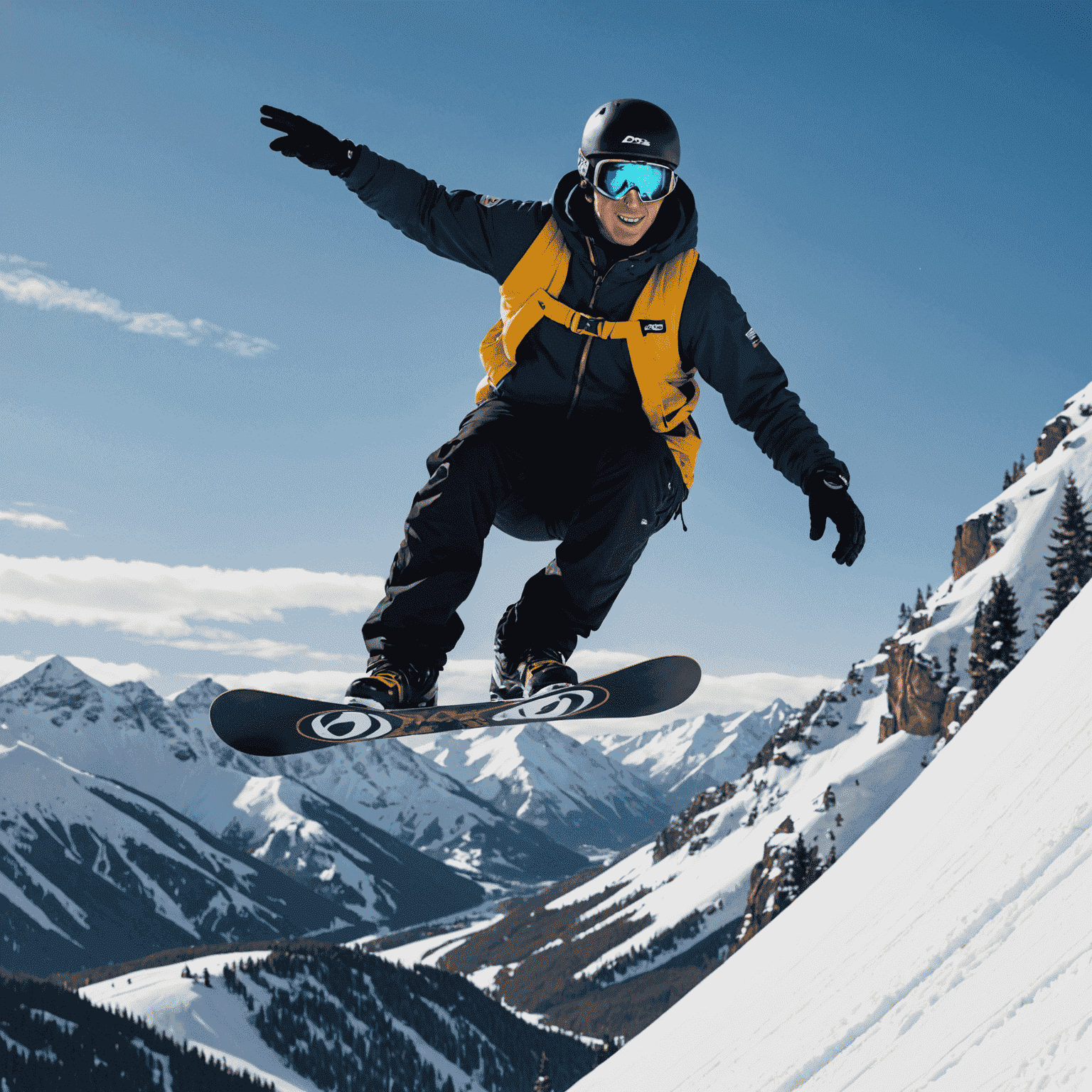 Mark McMorris performing a trick on his snowboard mid-air against a snowy mountain backdrop